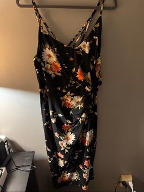 nine britton Black Midi Dress with Orange & Cream Floral Print - Never Worn